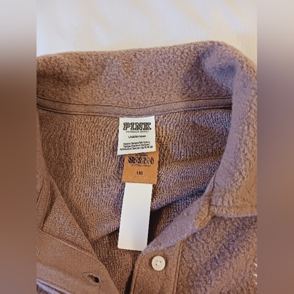 Pink Victoria's Secret Reverse Fleece Cropped Polo Sweatshirt Size Large - Picture 5 of 12